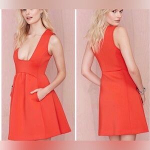Nasty Gal Orange Neoprene Square Neck Dress size XS